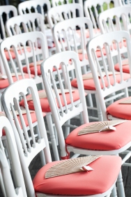 white and coral chairs